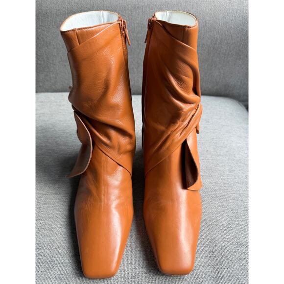 Daniella Shevel Bonnie Lambskin Leather Bootie Hazel Brown Women's 38.5 US 8 - Picture 4 of 16